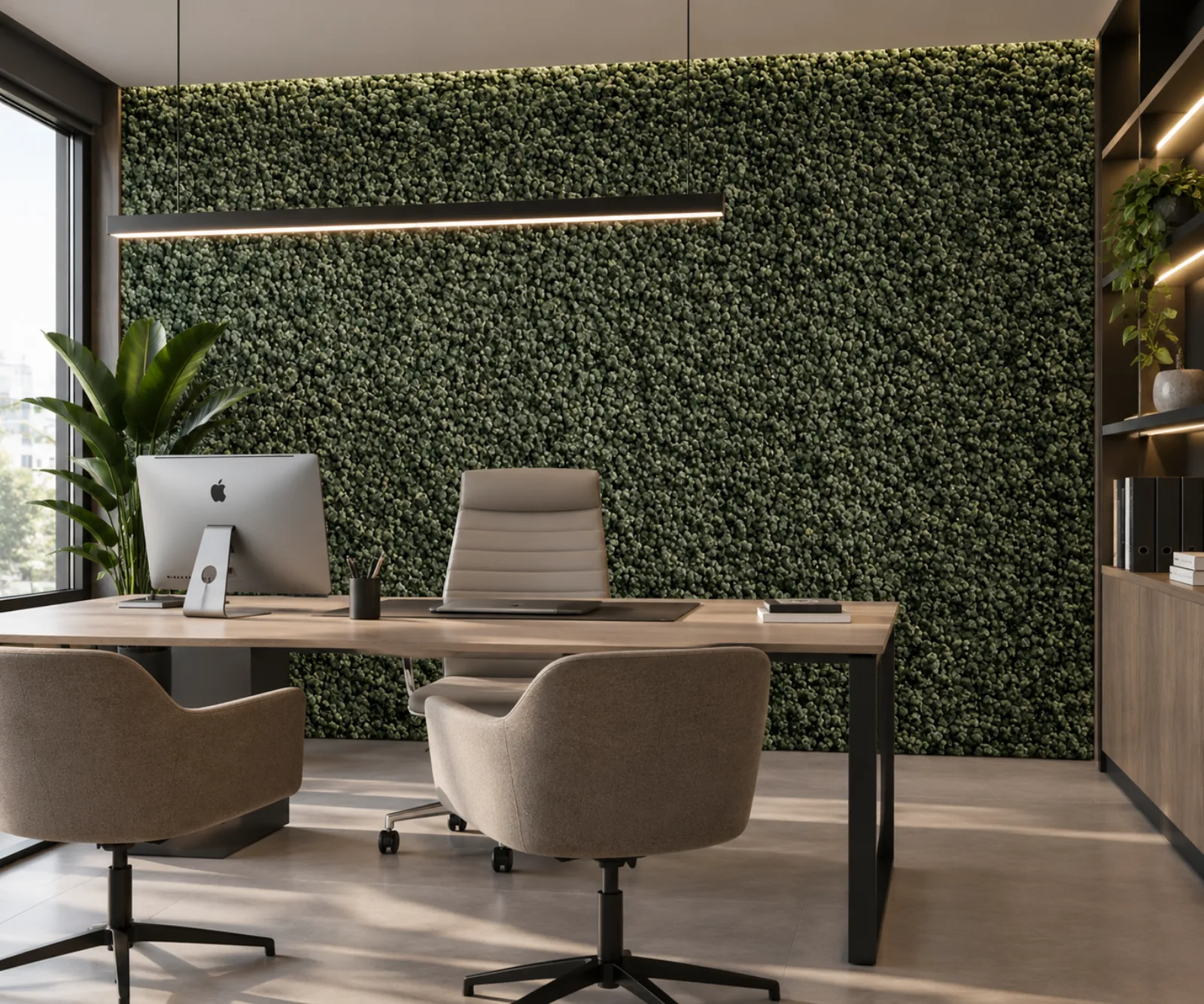 Green preserved lichen in an office