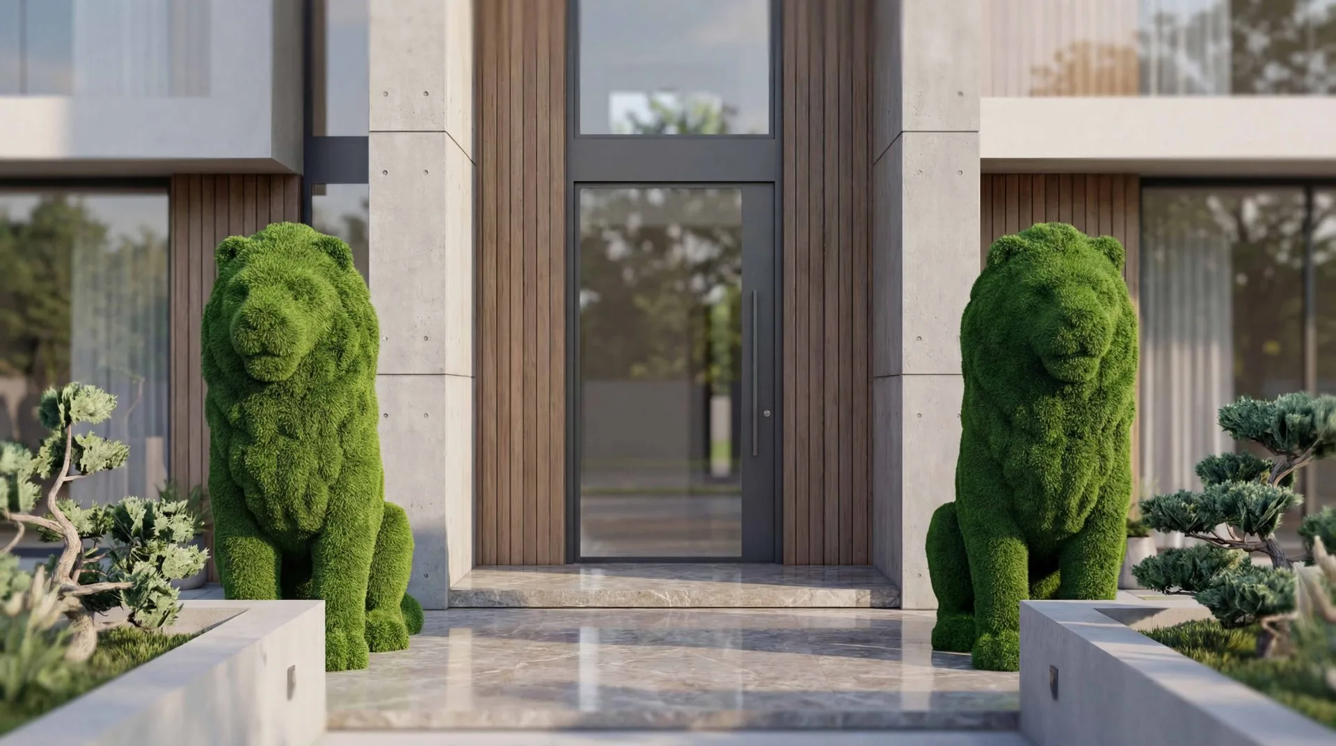 Premium geometric synthetic-grass sculptures